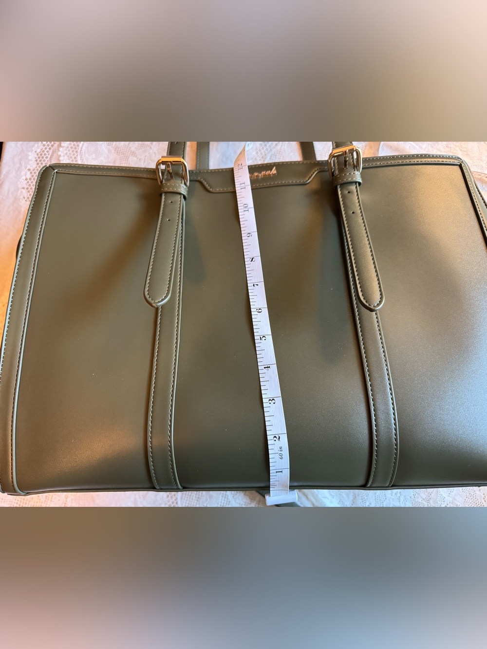 Women’s Olive 15.6 Laptop Tote with Removable Shoulder Strap - Picture 3 of 10